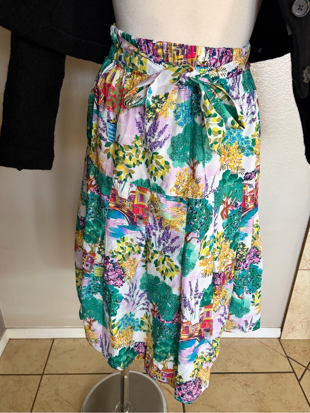 Floral Scenic Print Midi Skirt - Green Multi
